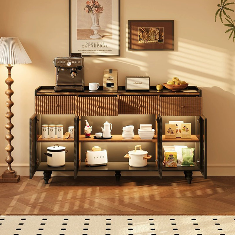 Buffet en bois massif noir et noyer, H 38,98 po x l 48,43 po x P 15,75 po
