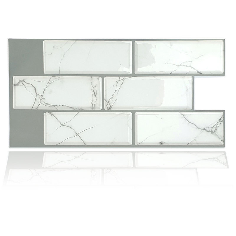 Glossy 3D Sticker Tile Peel & Stick Subway Tile - 15cm x 30cm, White/Marble