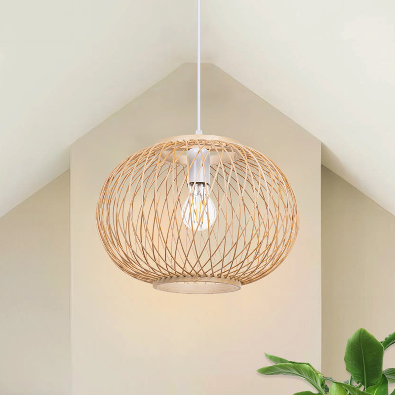 Luminaire suspendu moderne en bambou tissé à la main, H 8,66 po x l 13,77 po