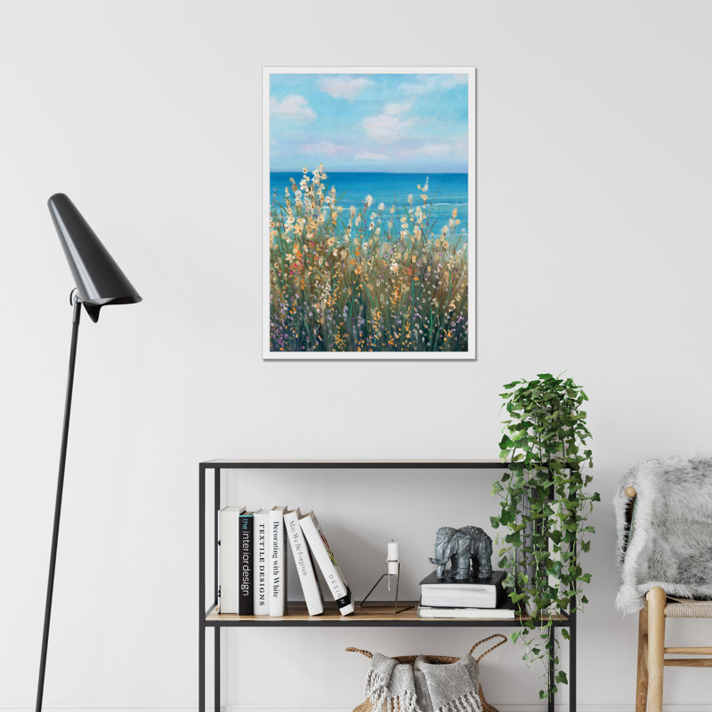 Flowers at the Coast II by Timothy O' Toole - Wrapped Canvas Painting, 80cm H x 55cm W, White Framed Paper Print