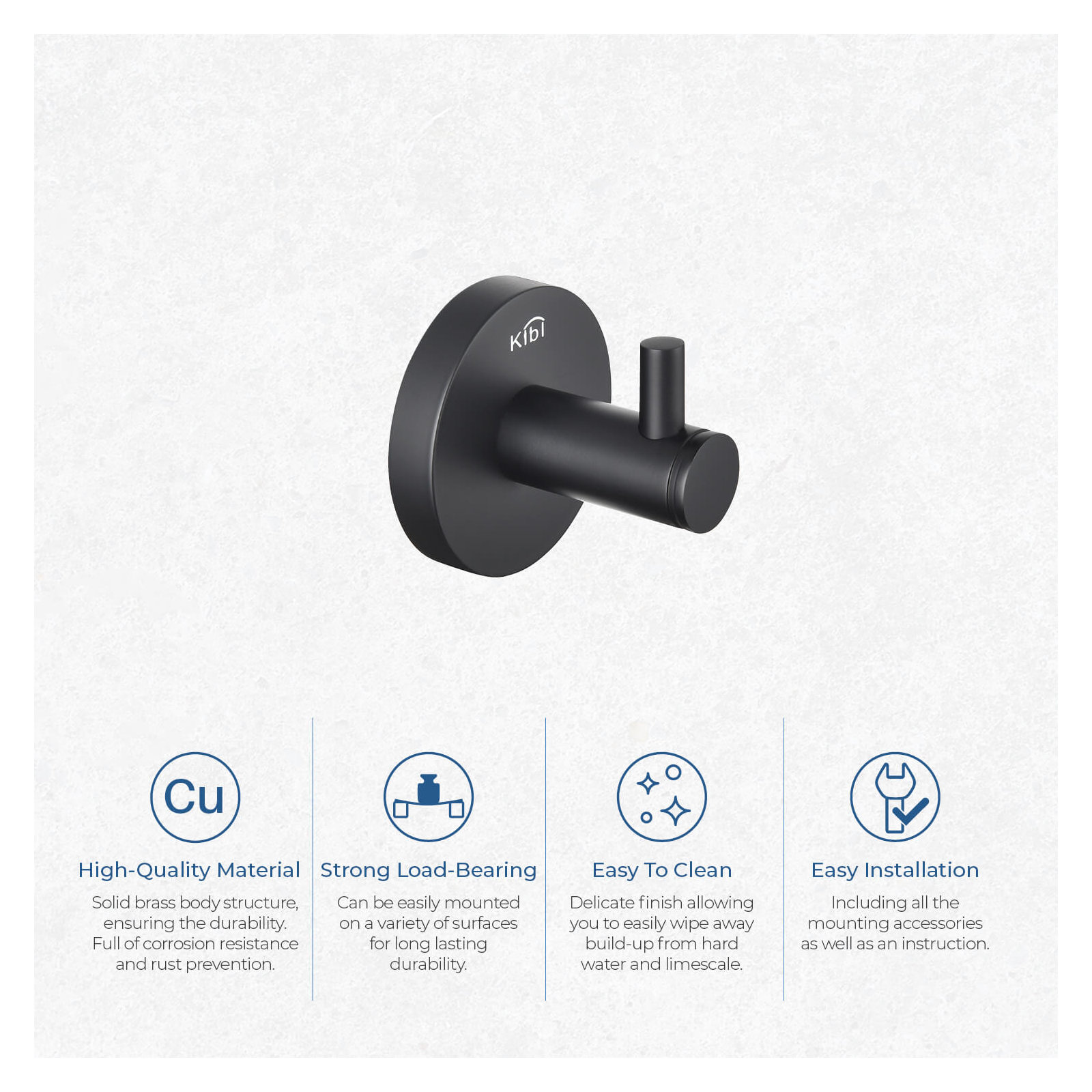 Wall Mounted Robe Hook, Matte Black