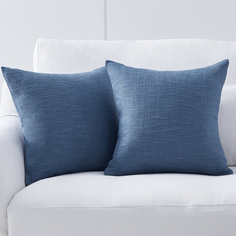 Ensemble de 2 taies d'oreiller carrées Linen Texture, 18 po x 18 po, Bleu foncé
