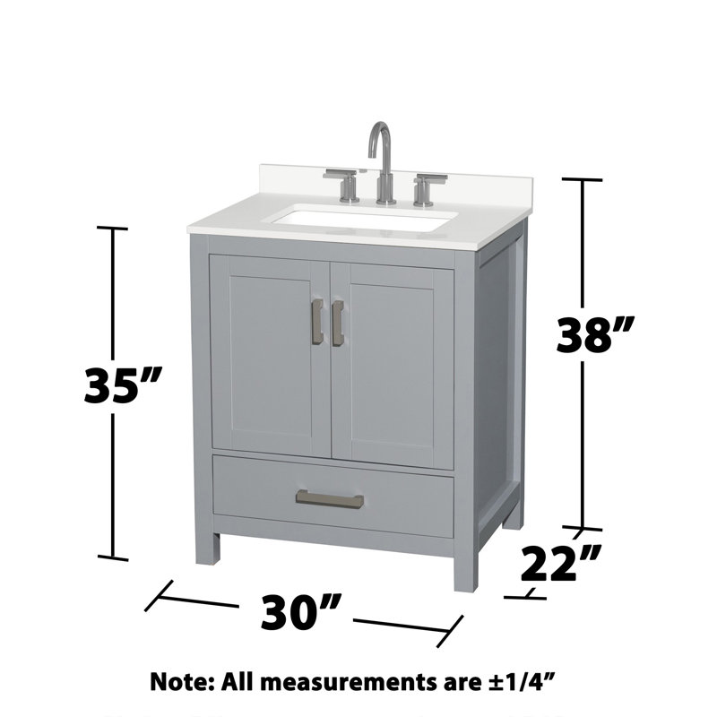 Sheffield 30" Freestanding Single Bathroom Vanity with Quartz Top with Medicine Cabinet, Chrome, Gray, White Quartz