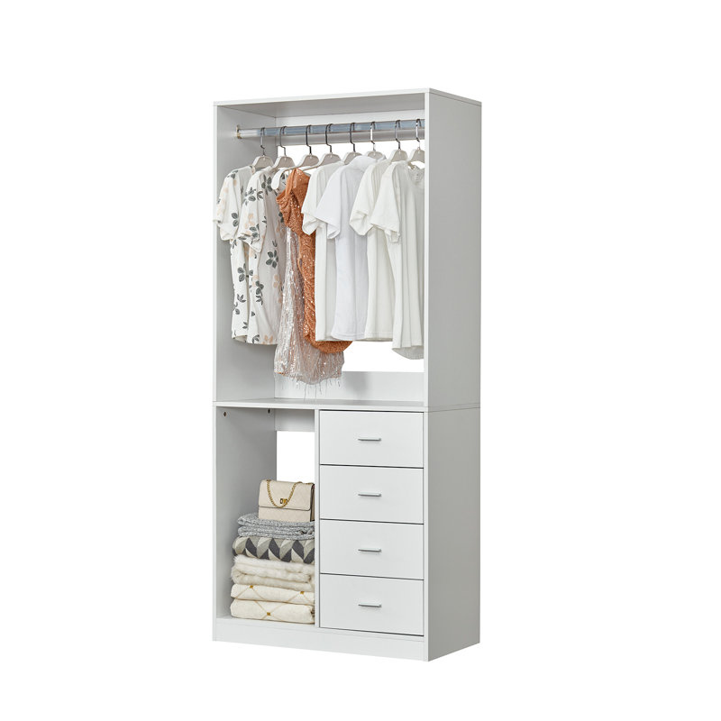 Système d'organisation Afi avec tiroirs et tringles de suspension, garde-robe ouverte
