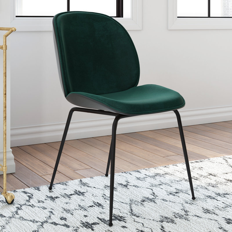 17.5'' H Velvet Upholstered Side Chair, Black/Emerald Green