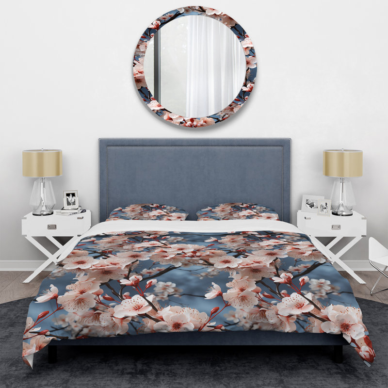 Mahailey Cherry Blossom Whispers - Ensemble de housse de couette oriental - Polyester microfibre