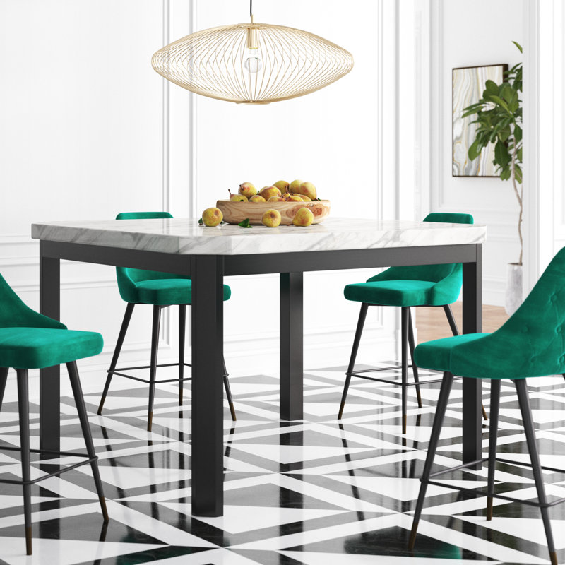 Biggs Square Marble Top with Solid Wood Base Dining Table