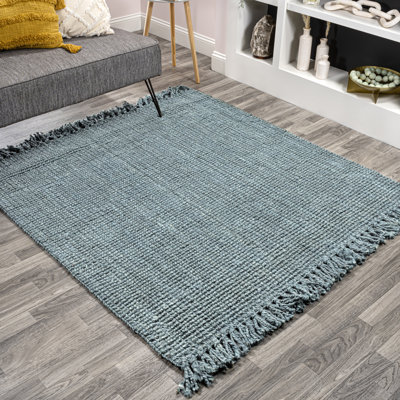 Sinclair Pata Hand Woven Chunky Jute with Fringe Light Blue/Gray Rug