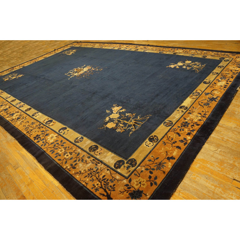 Large Size Blue Color Background Antique Peking Chinese Rug