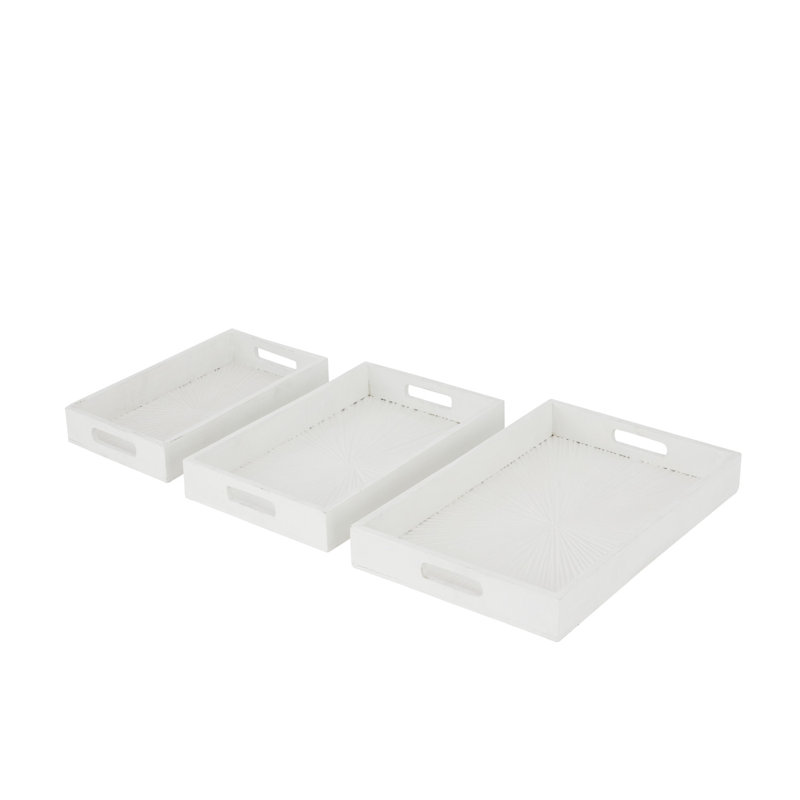Wood Tray - Set of 3, White, 3" H x 12" W x 18" L