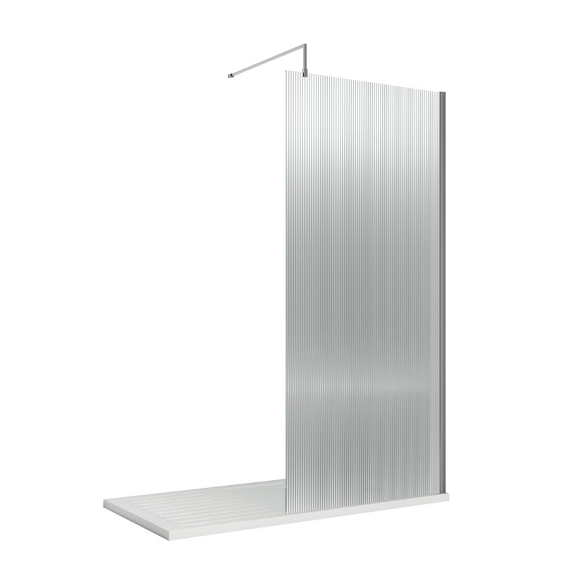Fluted 1950mm H Frameless Wet Room Screen with Glass, 893 cm