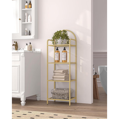 Bookcase Bookshelf, Tempered Glass Bookshelves, Slim Shelving Unit For Bedroom, Bathroom, Home Office, Steel Frame, 4 Tier