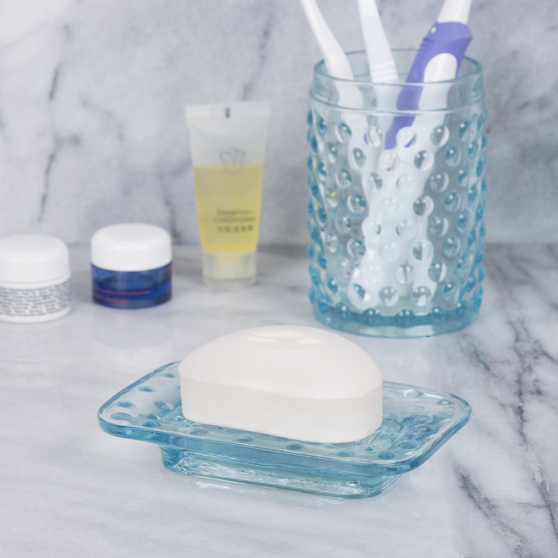 Transparent Blue Dot Glass Soap Dish