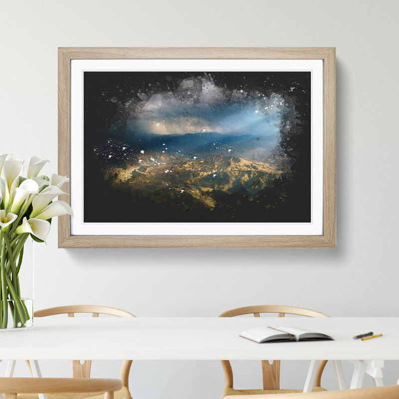 Sunlight over Lalibela in Ethiopia Paint Splash - Picture Frame Graphic Art, 36cm H x 48cm W x 2cm D, Oak