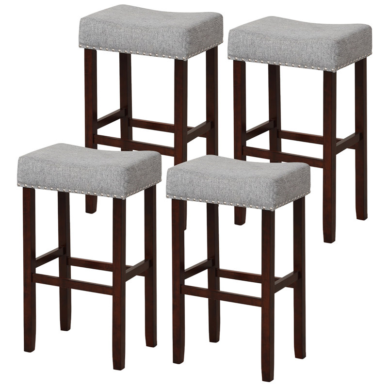 Upholstered Counter Stool with Solid Wood Frame, Gray, Bar Stool (29.50" Seat Height)