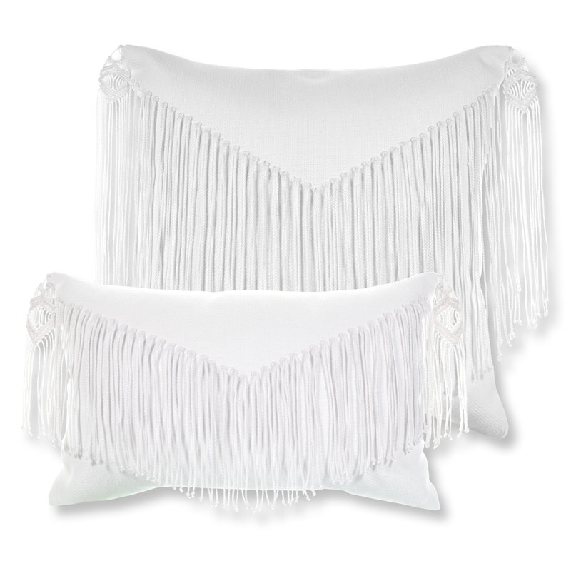 Mane Blanc Lumbar Outdoor Rectangular Sunbrella® Pillow Cover & Insert, Blanc