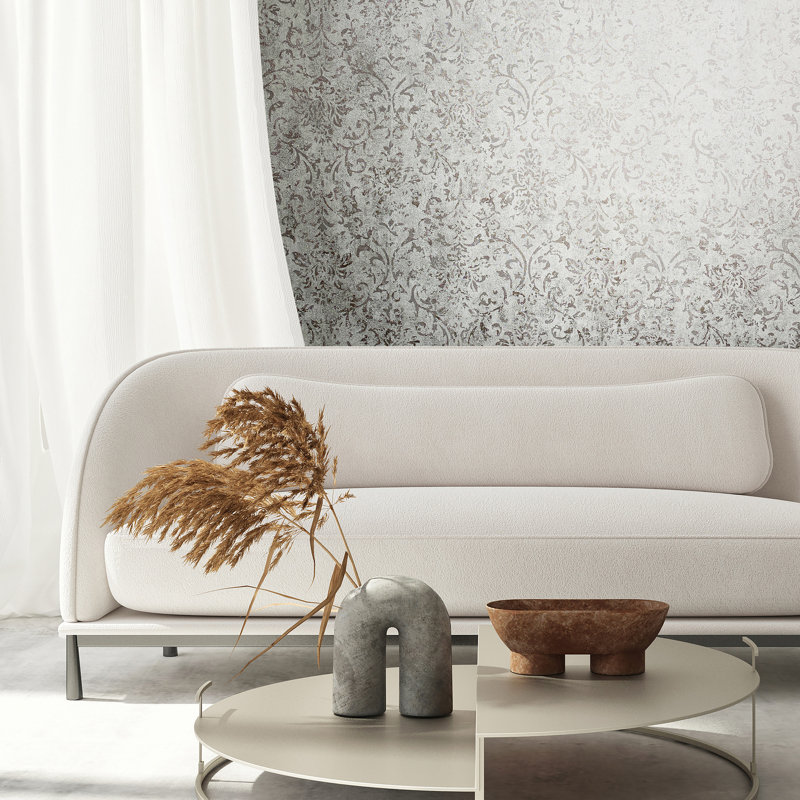 Kavalier Mottled Damask 10.05M X 53Cm Metallic Elements Wallpaper Roll, Grey