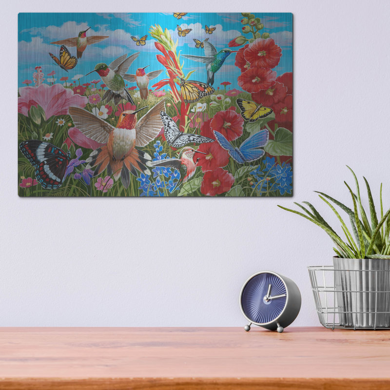«August Hummingbird Garden» par William Vanderdasson, August Grove, art mural en métal, H 12 po x l 16 po