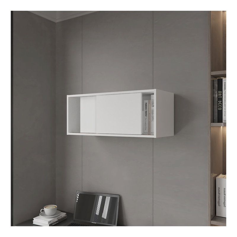 White Wall-Mounted Storage Cabinet with Adjustable Shelf, Engineered Wood Office Organizer