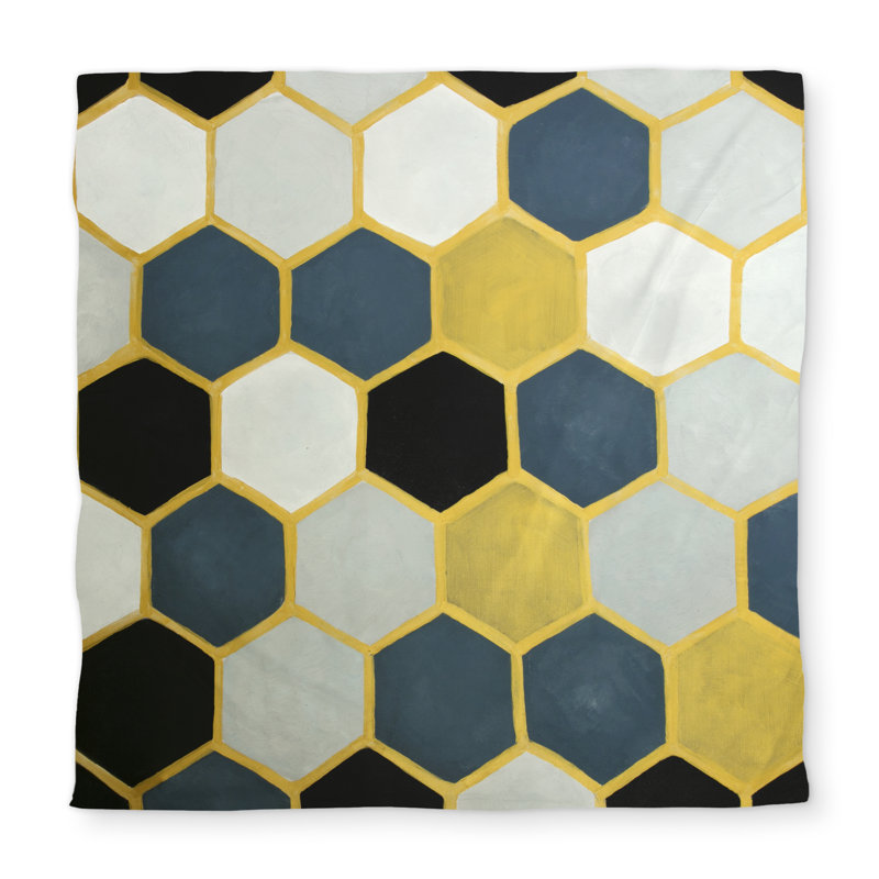 Blue and Gold Cells Modern Queen Duvet Cover - Home Decor