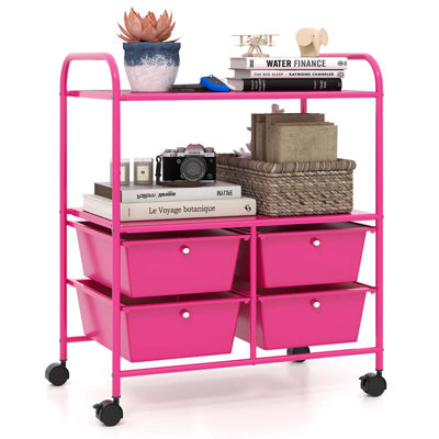 Rolling Storage Cart With 4 Drawers & 2 Shelves Multipurpose Plastic Trolley On Wheels