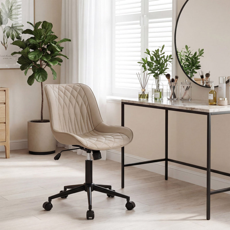 Fauteuil de bureau pivotant sans accoudoirs en similicuir rembourré et imperméable, Kaki