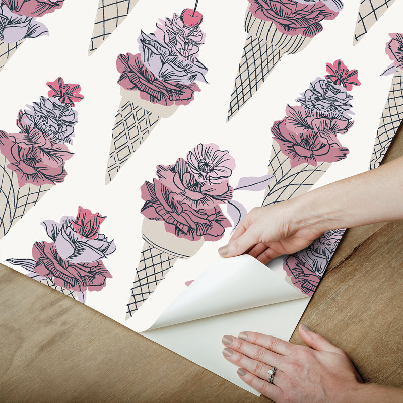 Orange Floral Ice Cream Peel and Stick Wallpaper, Pink