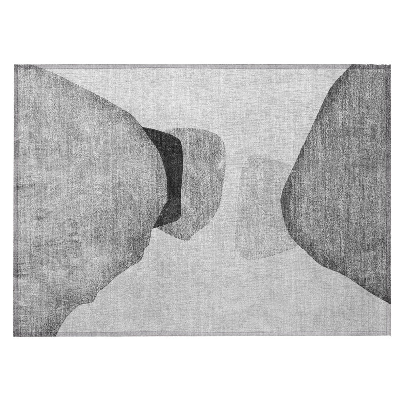 2' X 3' Gray and Black Abstract Washable Non Skid Indoor Outdoor Area Rug