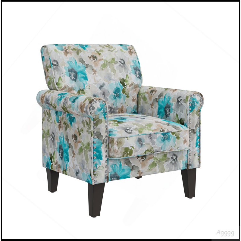 Chaise d'appoint Barnet en orange pastel et vert floral avec pieds en bois massif, Vert