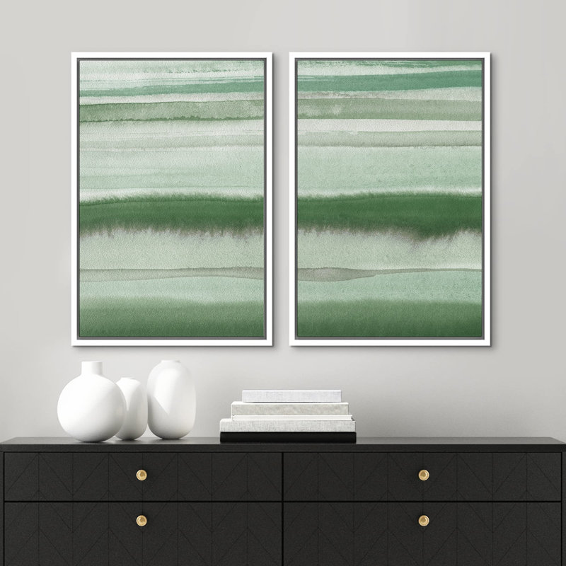 «Émeraude vert pastel, coups de peinture murale, art moderne, décor rustique minimaliste, chambre à coucher», 2 pièces, Blanc
