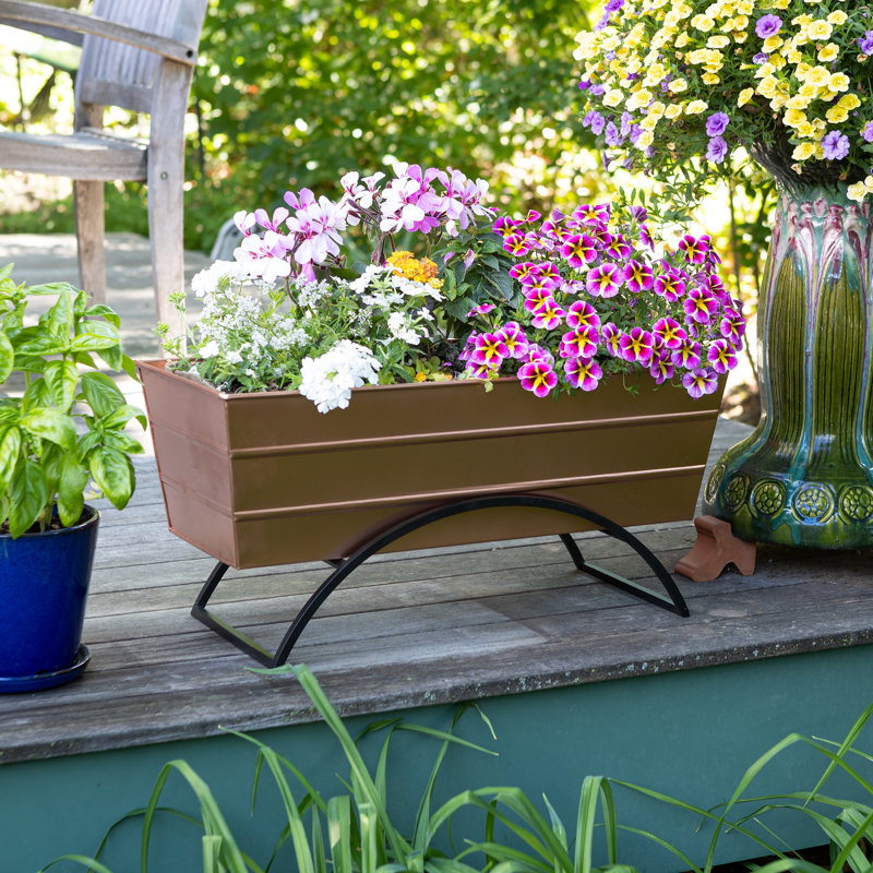 Medium Copper and Black Steel Outdoor Planter Box with Stand