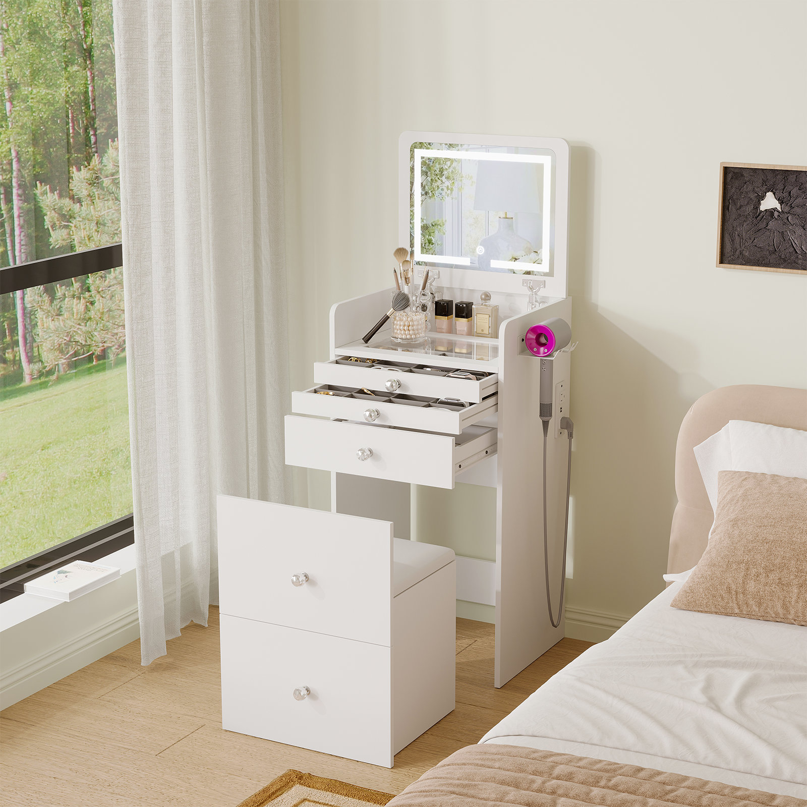 Wrought Studio™ Nykee Vanity With Flip Top Mirror & Outlets & Soft ...