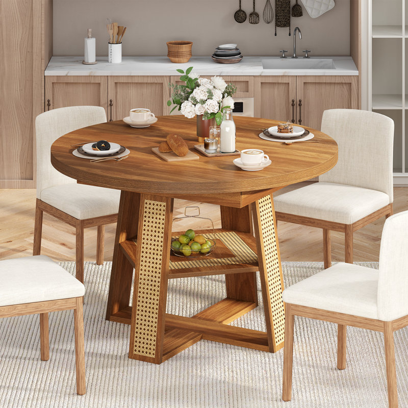 Table de salle à manger ronde extensible de 43 à 59 po pour 4 à 8 personnes, table de cuisine ovale en bois avec rallonges amovibles, table de salle à manger moderne avec tablette de rangement pour rangement, économie d'espace, noyer, pieds croisés