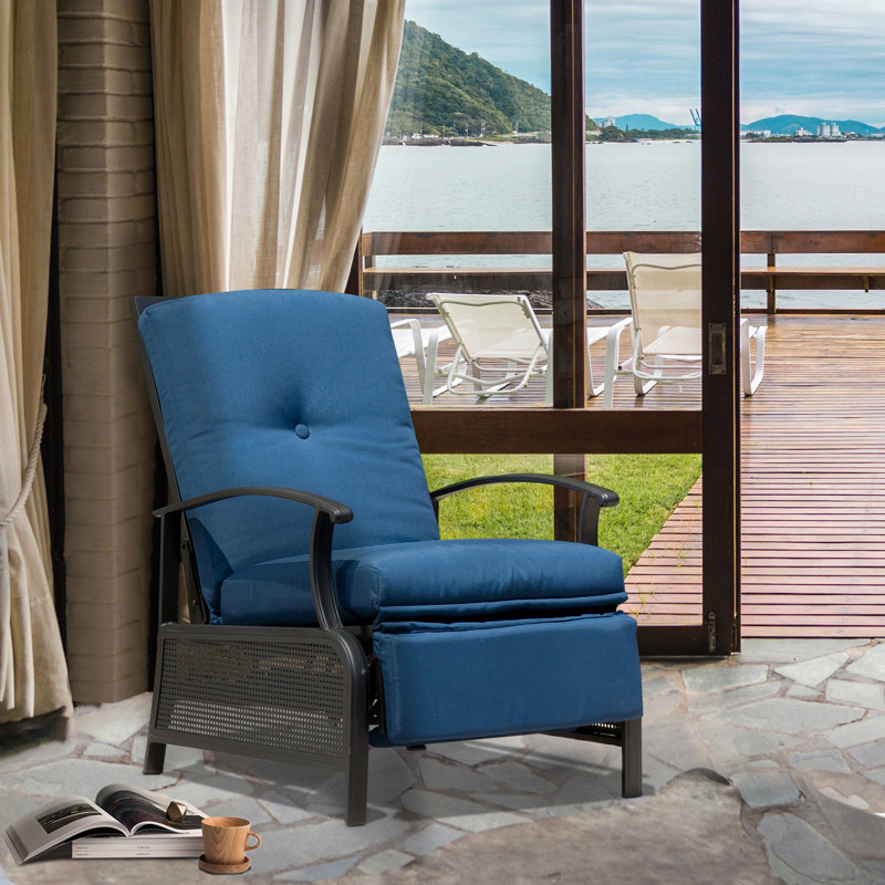 Chaise de patio inclinable avec coussins Jeftha, Bleu
