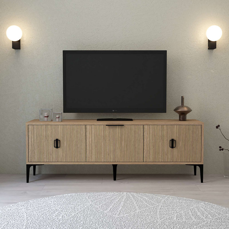 59.1" Storage Console - Modern Slatted Entertainment Console