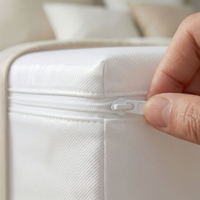 Home Details Zippered Mattress Cover Queen Size White Color | Waterproof PVC Mattress Protector | 10.5 Inch Deep Pocket Encasement