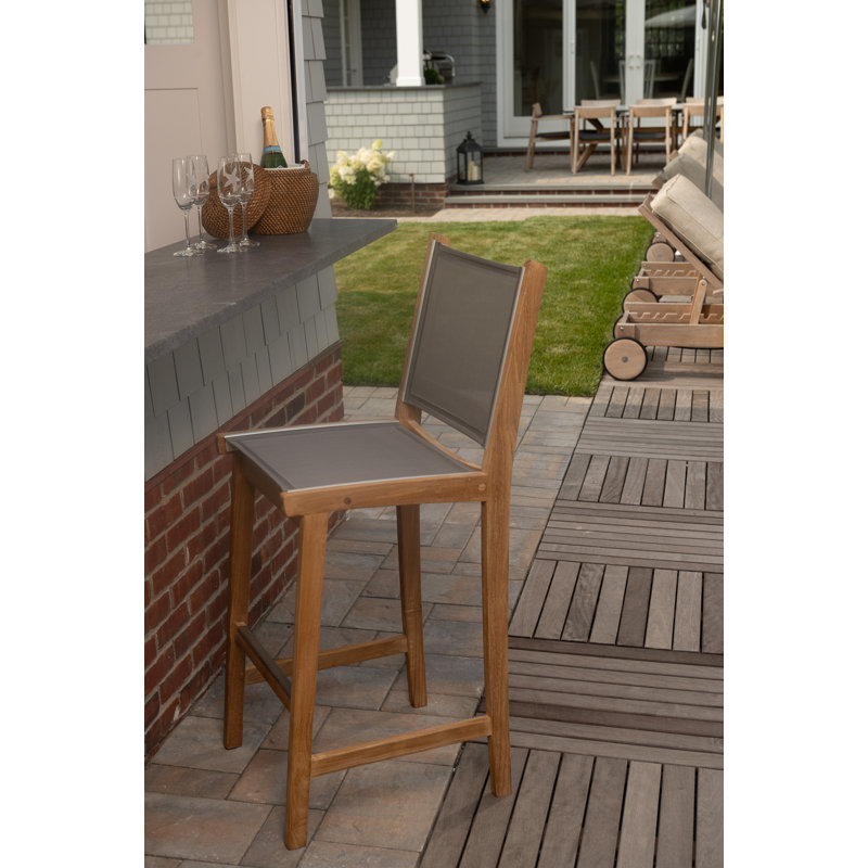 Bayhead Outdoor Teak Bar Stool, Navy