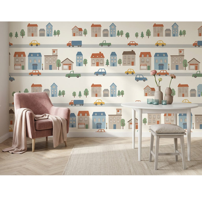 Décoration murale ludique amovible Townscape, 160 po x 108 po, Peler et coller