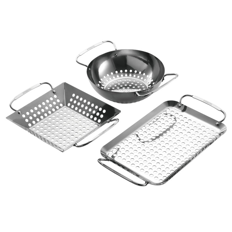 Permasteel 3-Pc BBQ Grill Baskets, Chrome