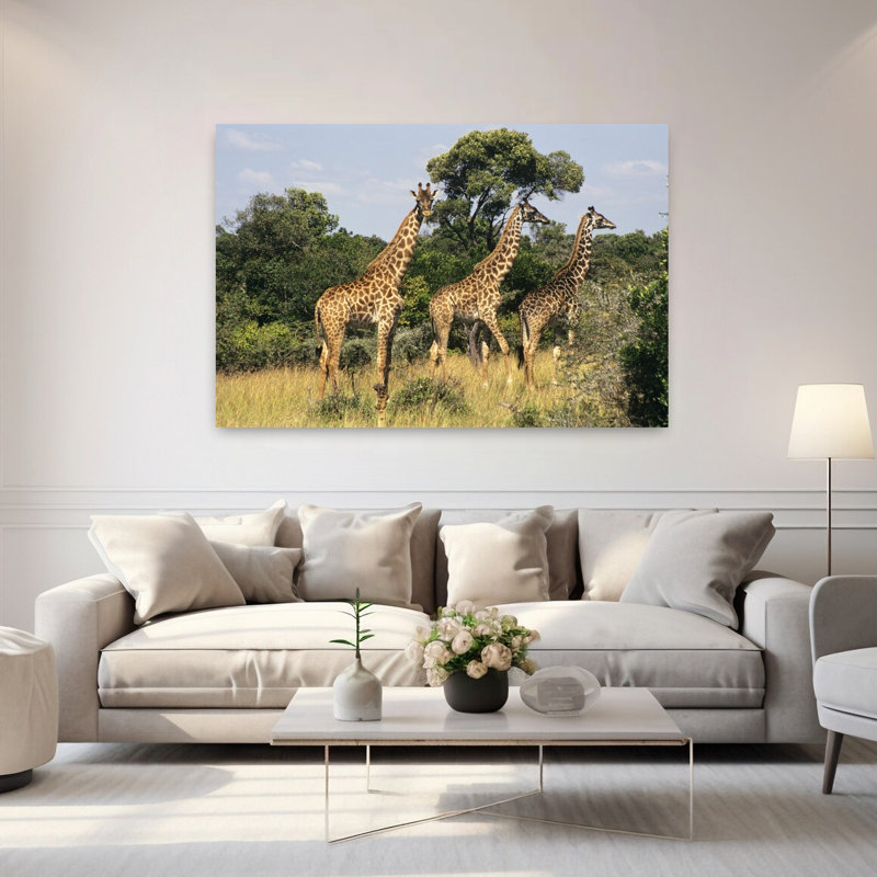 Kenya Africa Masai Mara Game Reserve 3 Giraffes Contemporary Giraffe Wildlife Wall Art, H 40 po x l 60 po