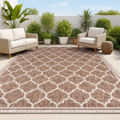 Hague Moroccan Trellis Textured Weave Espresso/Taupe Indoor/Outdoor Rug