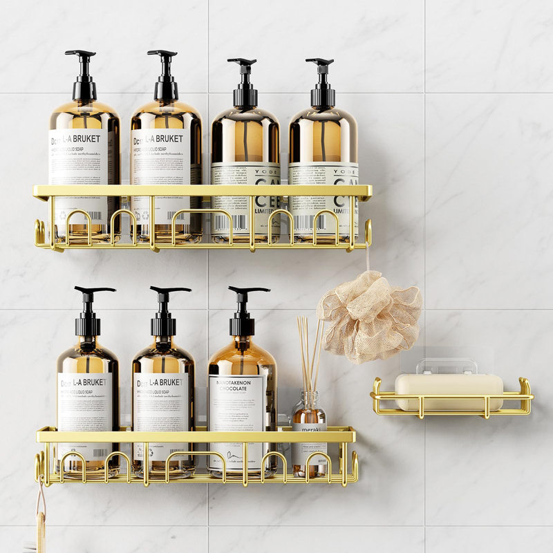 Adhesive Stainless Steel Shower Caddy, Gold