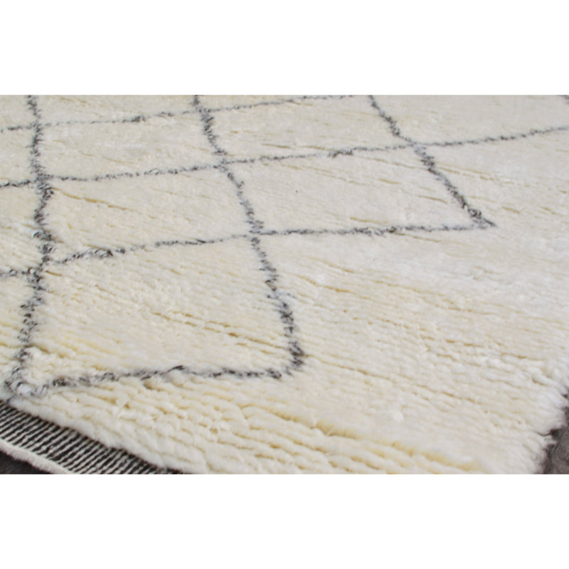 Wool Geometric Area Rug in Gray/Ivory, Rectangle 6' x 9'