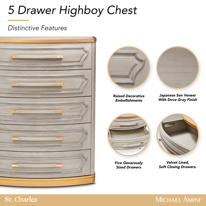 St. Charles 5-Drawer Highboy Chest - Dove Gray