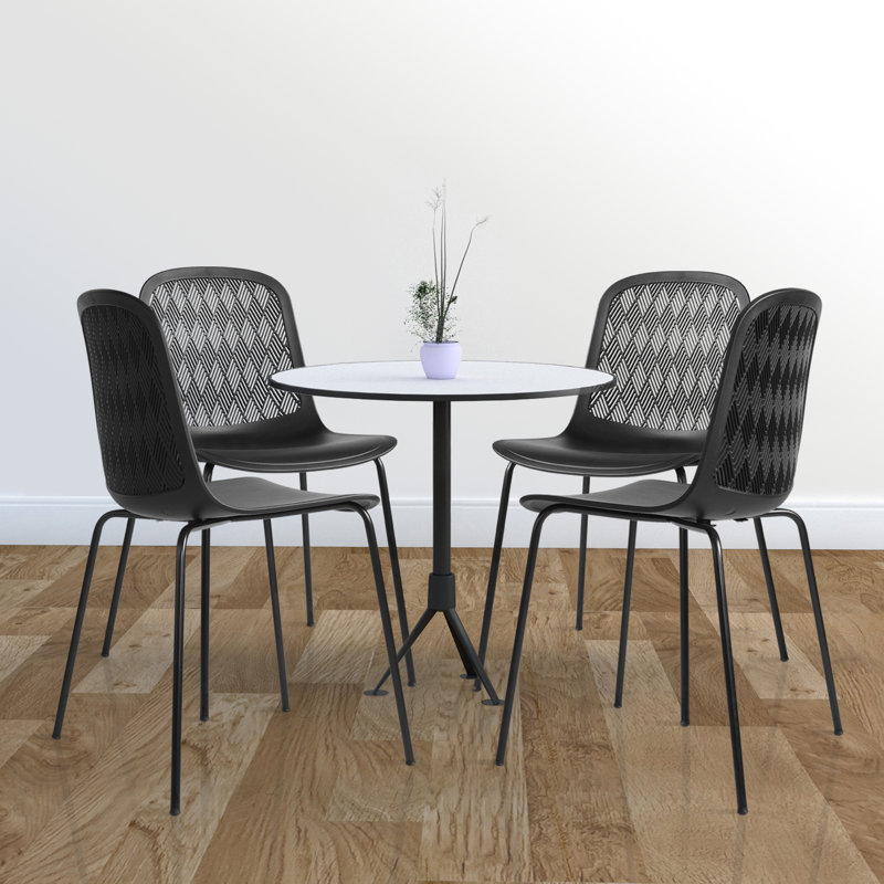Mid Century Modern Dining Chairs with  Hollow Backrest，Metal Dining Chairs, Black, Black