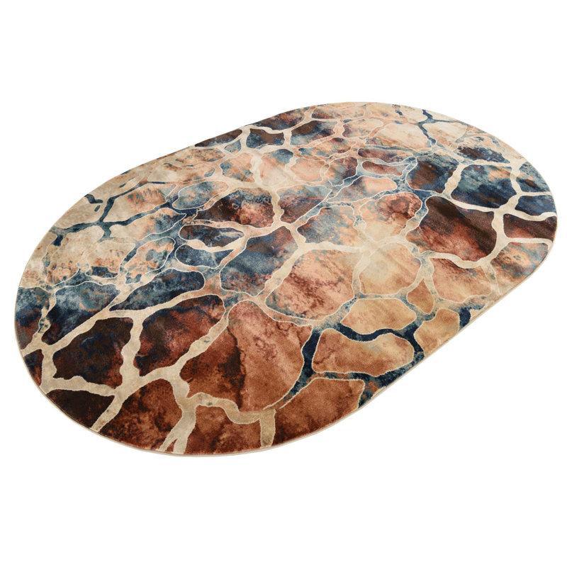 Tapis contemporain contemporain de couleur brique, Ovale 7 pi 10 po x 10 pi