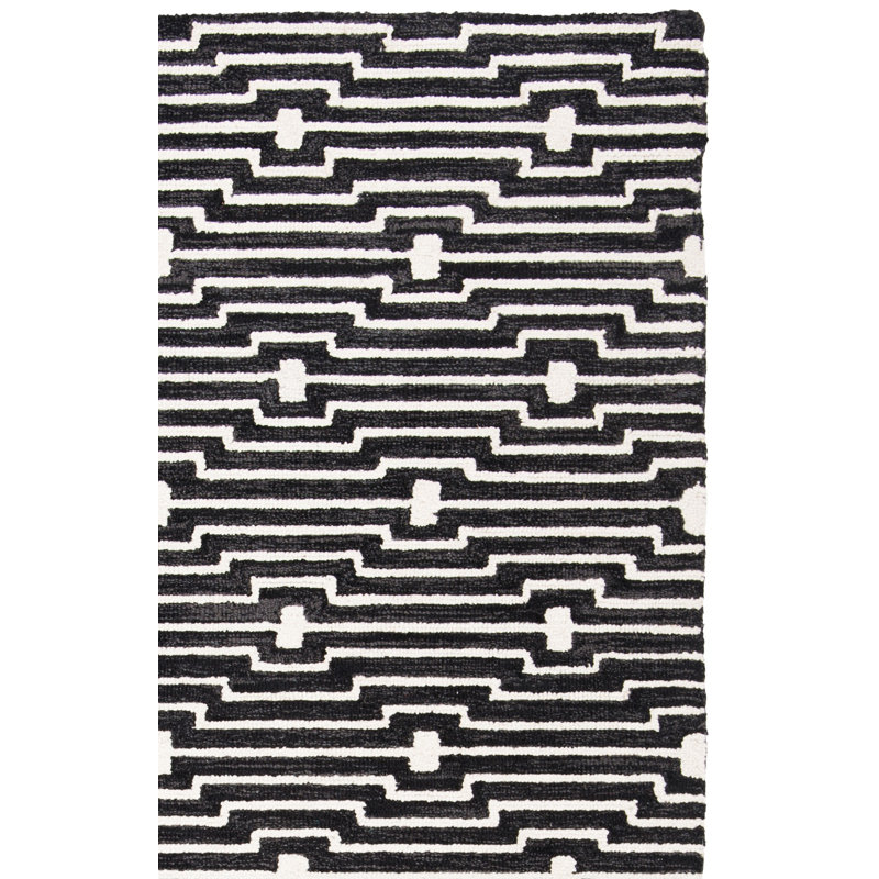 Tapis géométrique en laine / coton touffeté à la main Beardall, Tapis de couloir 2 pi 3 po x 7 pi