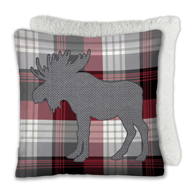 Coussin de luxe haut de gamme à imprimé super doux et confortable avec orignal en sherpa 17 pouces x 17 pouces