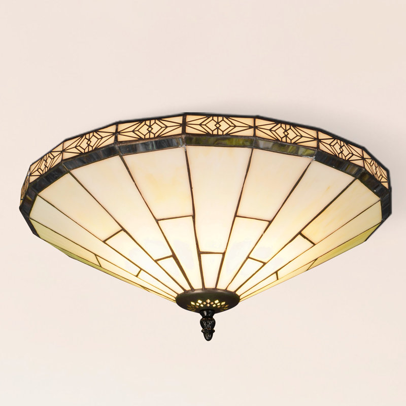 Plafonnier semi-encastré à 3 lumières de style vitrail Tiffany