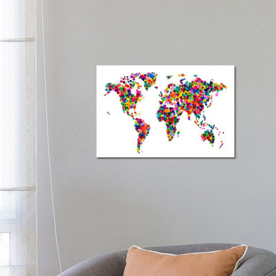 World Map Hearts Multicolor by Michael Tompsett - Print on Canvas